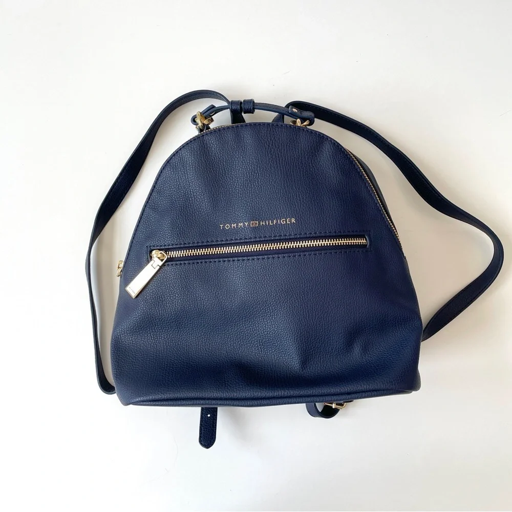 Tommy Hilfiger Navy Leather Mini Backpack with Gold Hardware - Picture 1 of 14